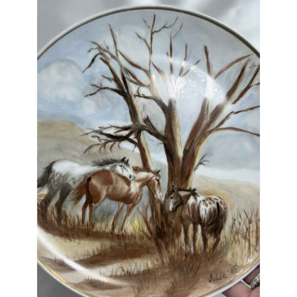 Equestrian Original Painting Horse Wall Decor Plate Signed